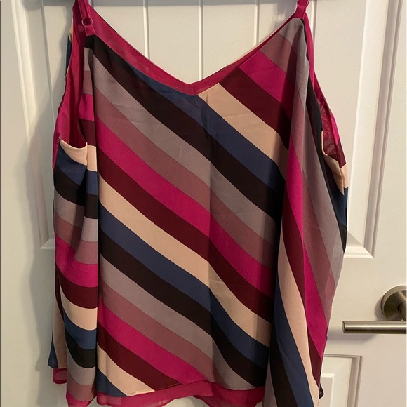 ❌SOLD❌ RASPBERRY PINK/ STRIPE CHIFFON SWING CAMI - Picture 5 of 5